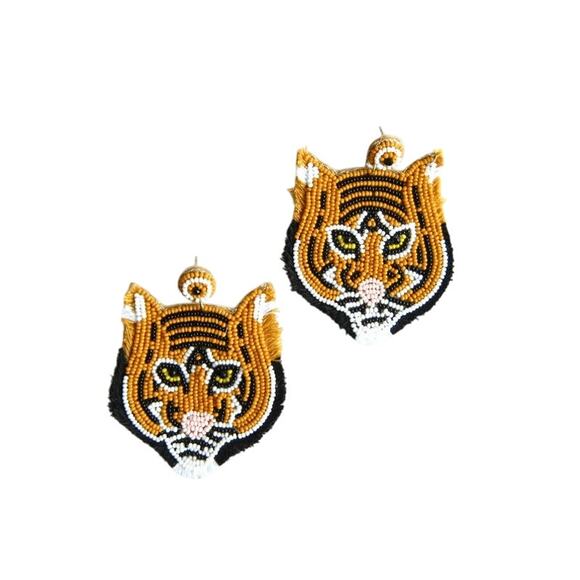 Tiger Face Beaded Earrings/Tiger Head Earrings/Gift for Her/Gameday/Grad Gift - Picture 1 of 2